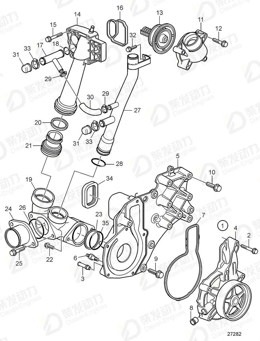 VOLVO Coolant pump 3803930 Drawing